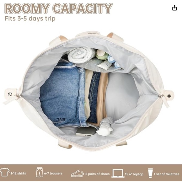 NWT Amazon Cream Weekender Bag with Soft Structure and Versatile Design - Picture 12 of 12